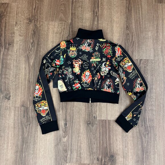 NEW Ed Hardy Crop Flashboard Black Tattoo Track Jacket Sz M - Picture 9 of 15